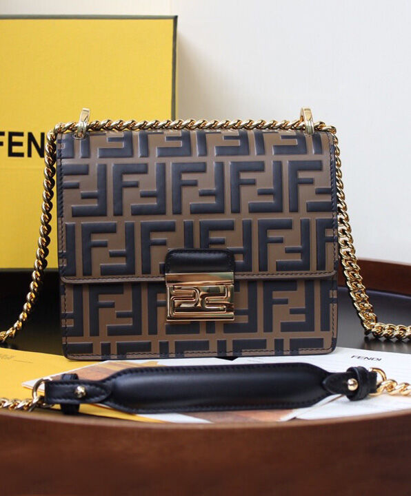 Fendi Kan I Small Leather Bag 8M0417 Coffee